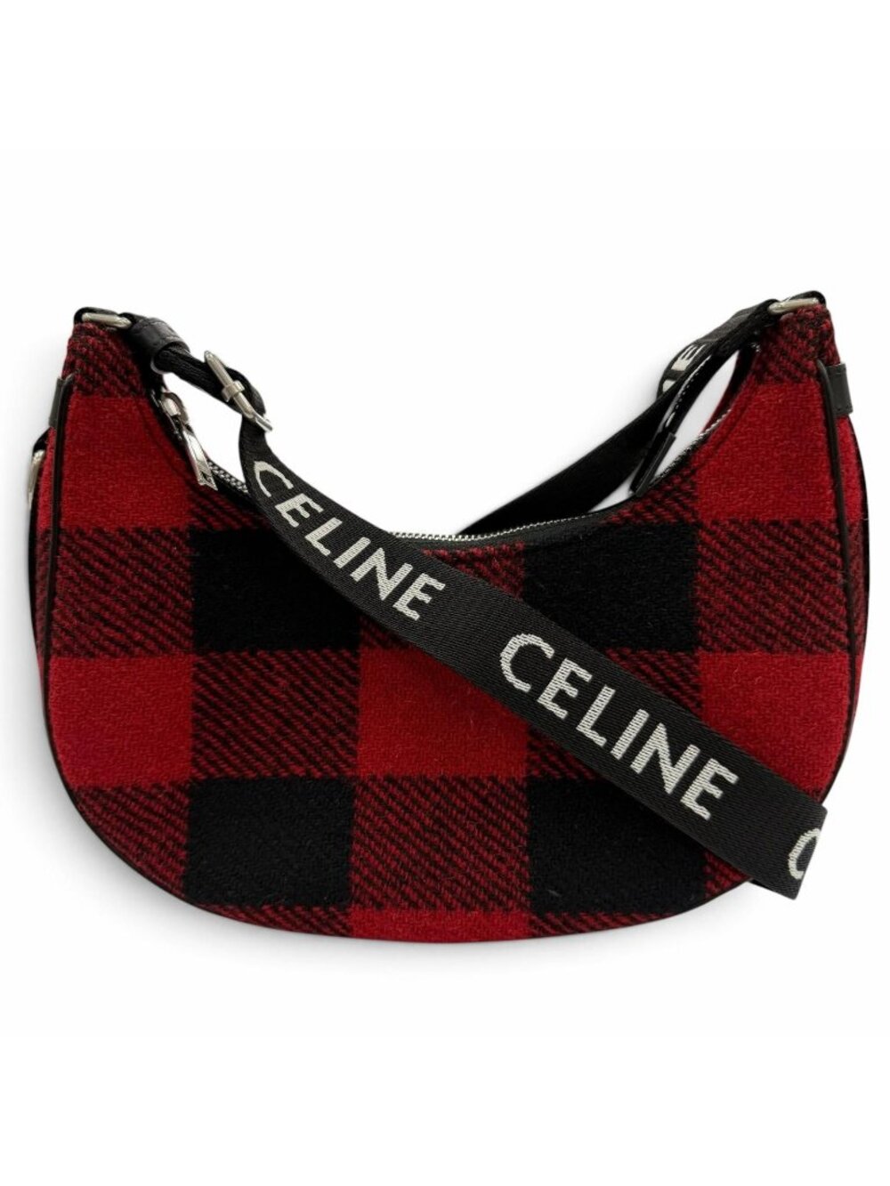 Celine Medium Ava Check Shoulder Bag Leather Usage Logo Red Black
